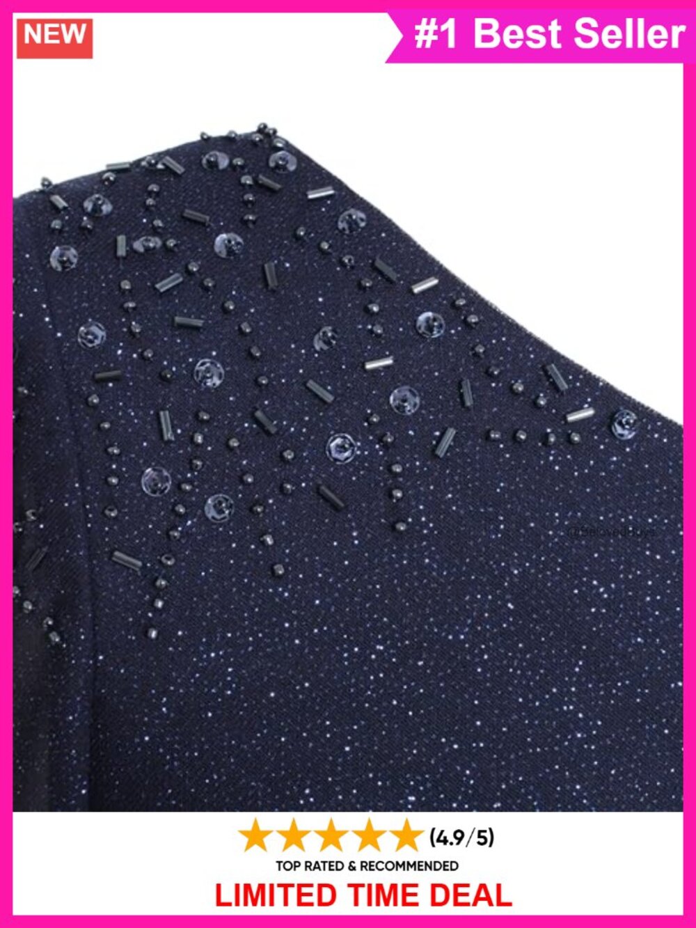 S.L. Fashions Glitter Mesh Stretch Formal Long Gown Embellished Shoulder - Picture 3 of 4